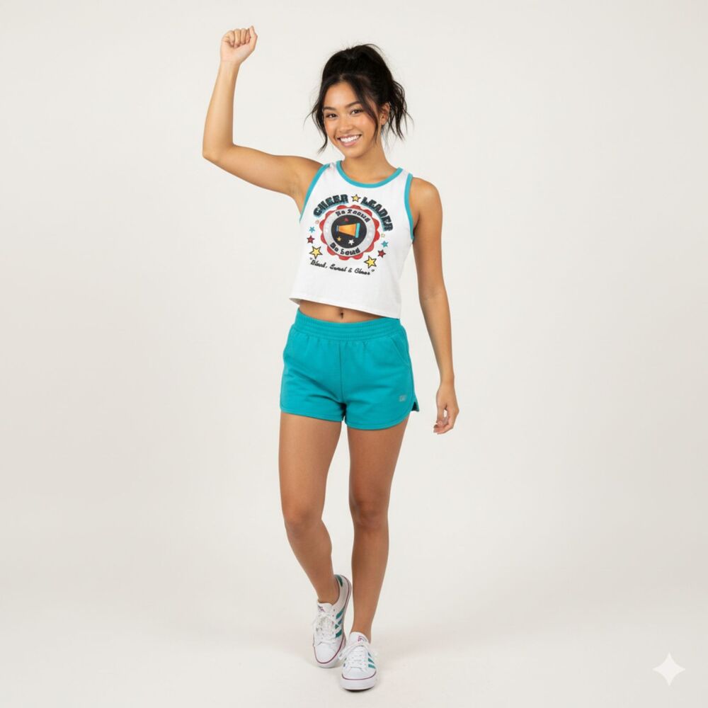 VTG Y2K Hanes Sport White Teal Cotton Built In Bra Crop Tank Top Rare XL -Stain